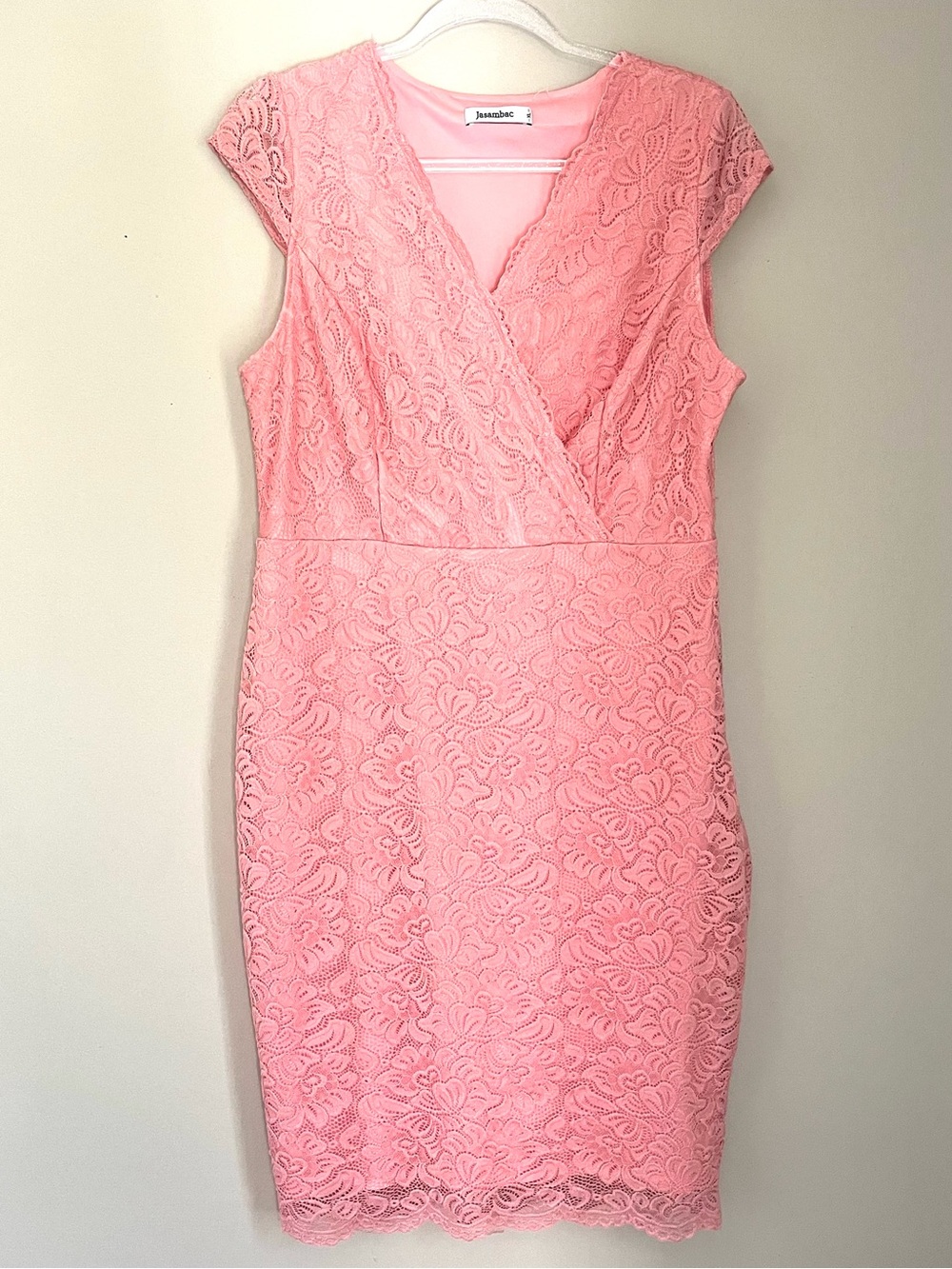 Floral Lace Midi in Coral Pink V-neck Wrap Top Dress sz XL - Picture 2 of 11